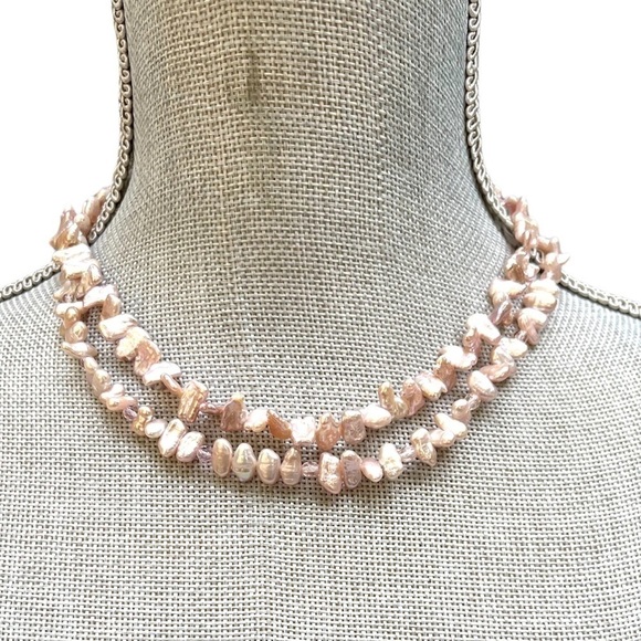 BIWI Stick Pearl Necklace Pink Double Strand or Single Long Strand 35” Long - Picture 1 of 8